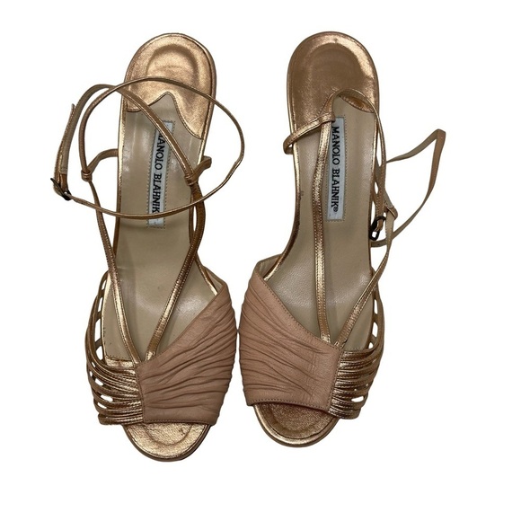Manolo Blahnik Rose-Gold Ankle-Wrap Strappy Sandal sz 40 US 10 - Picture 2 of 10